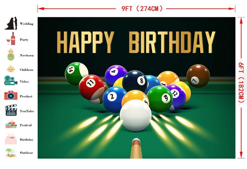 FHZON 7x5ft Birthday Party Backdrop Billiard Pool Balls Photography Backgrounds Snooker Contest Beginning Entertainment Game Theme Party Wallpaper Photo Booth Prop BJYYFH170 Multi - Image 2